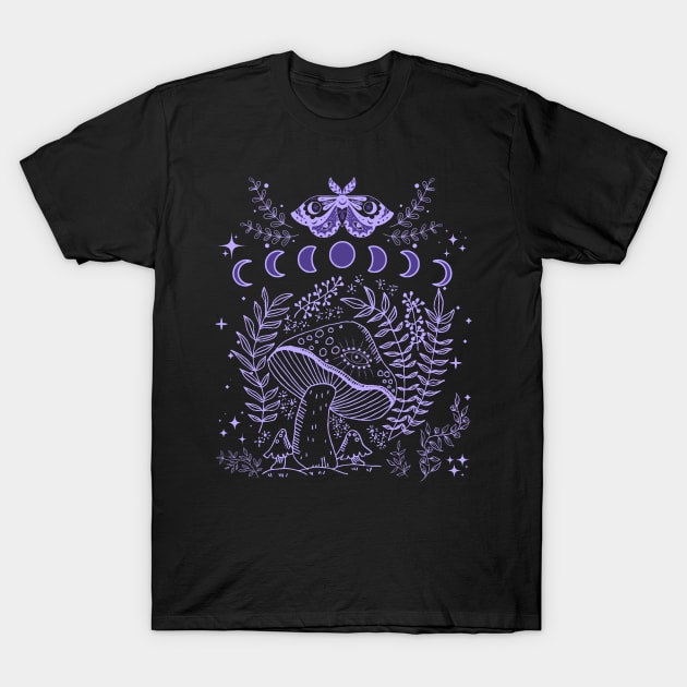 Cottagecore Mushroom Fairycore Moon Phases T-Shirt by Hypnotic Highs